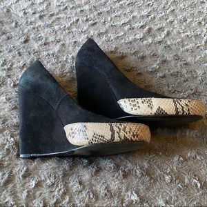 Tory Burch Suede & Snakeskim Trim Wedges
